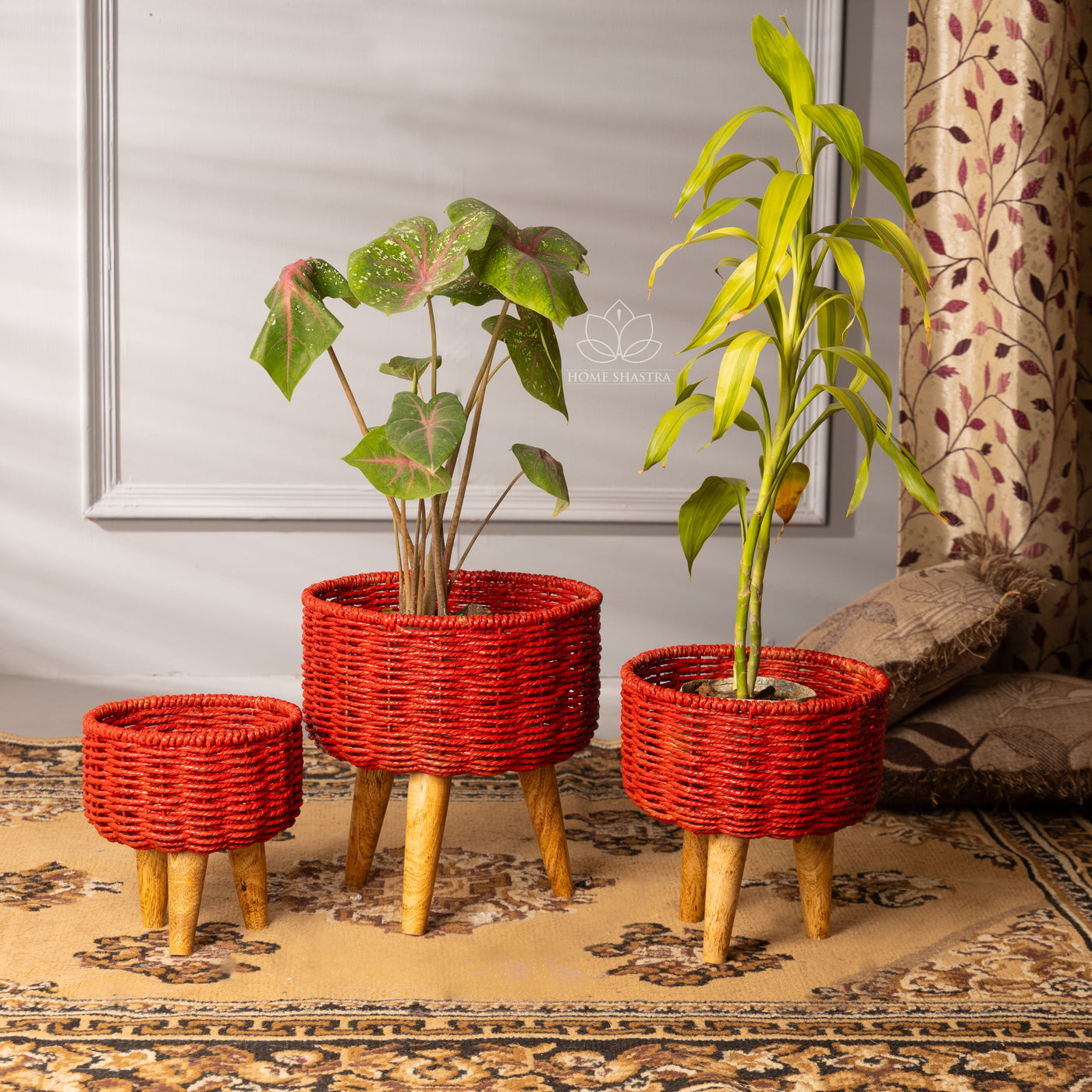 jute pots for plants Hearth Jute Planter (Set of 3) (Red) – HomeShastra