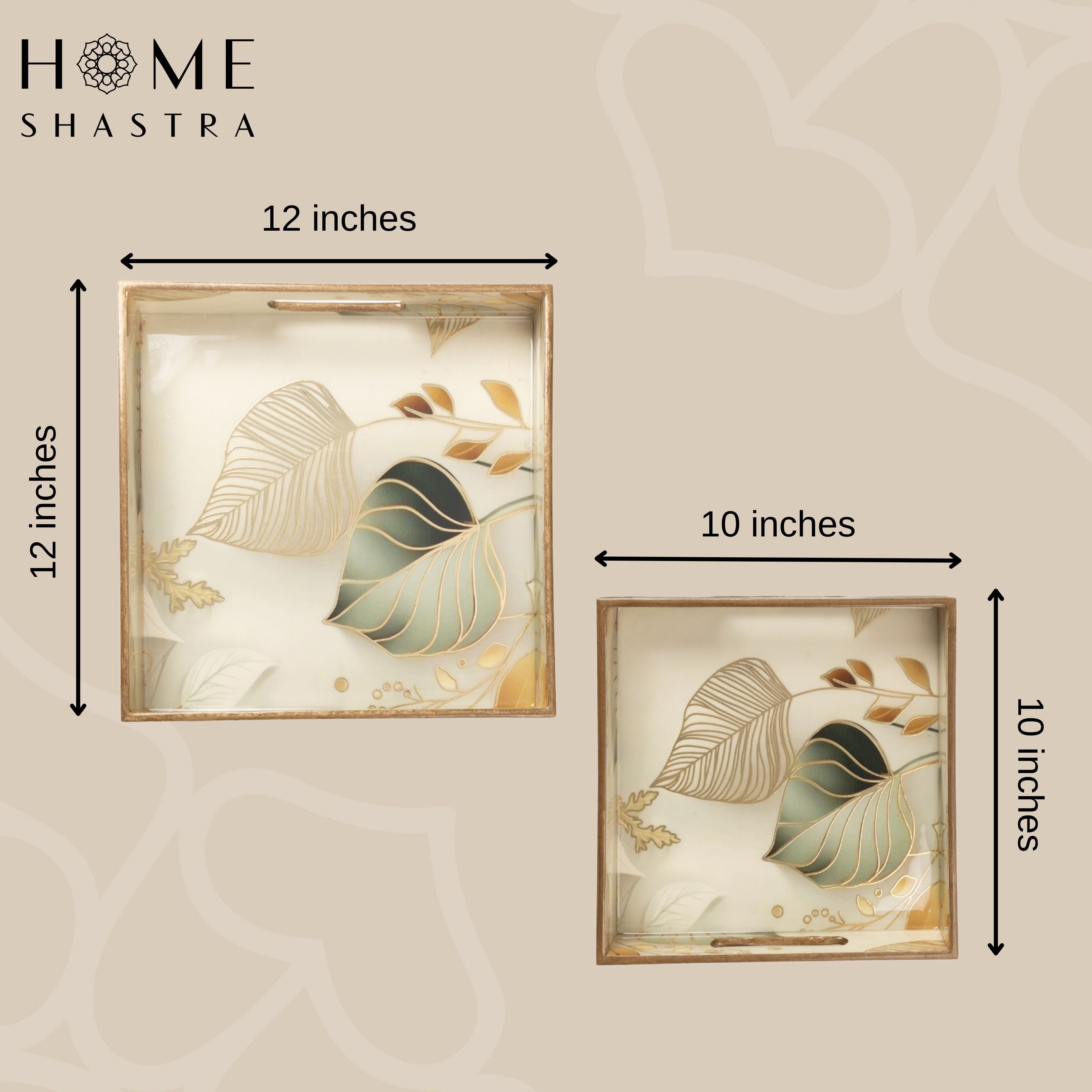 White Leaf Square Trays Set