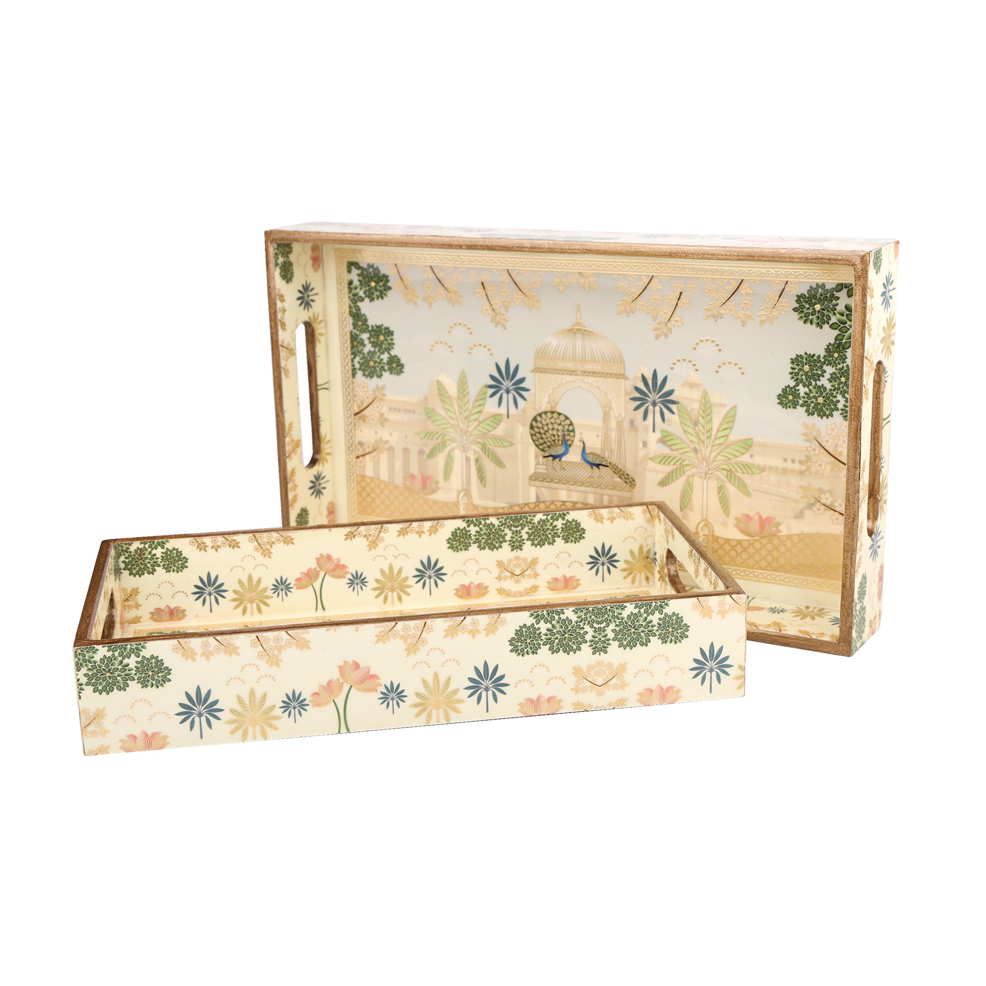 Royal Peacock Tray Set of 2