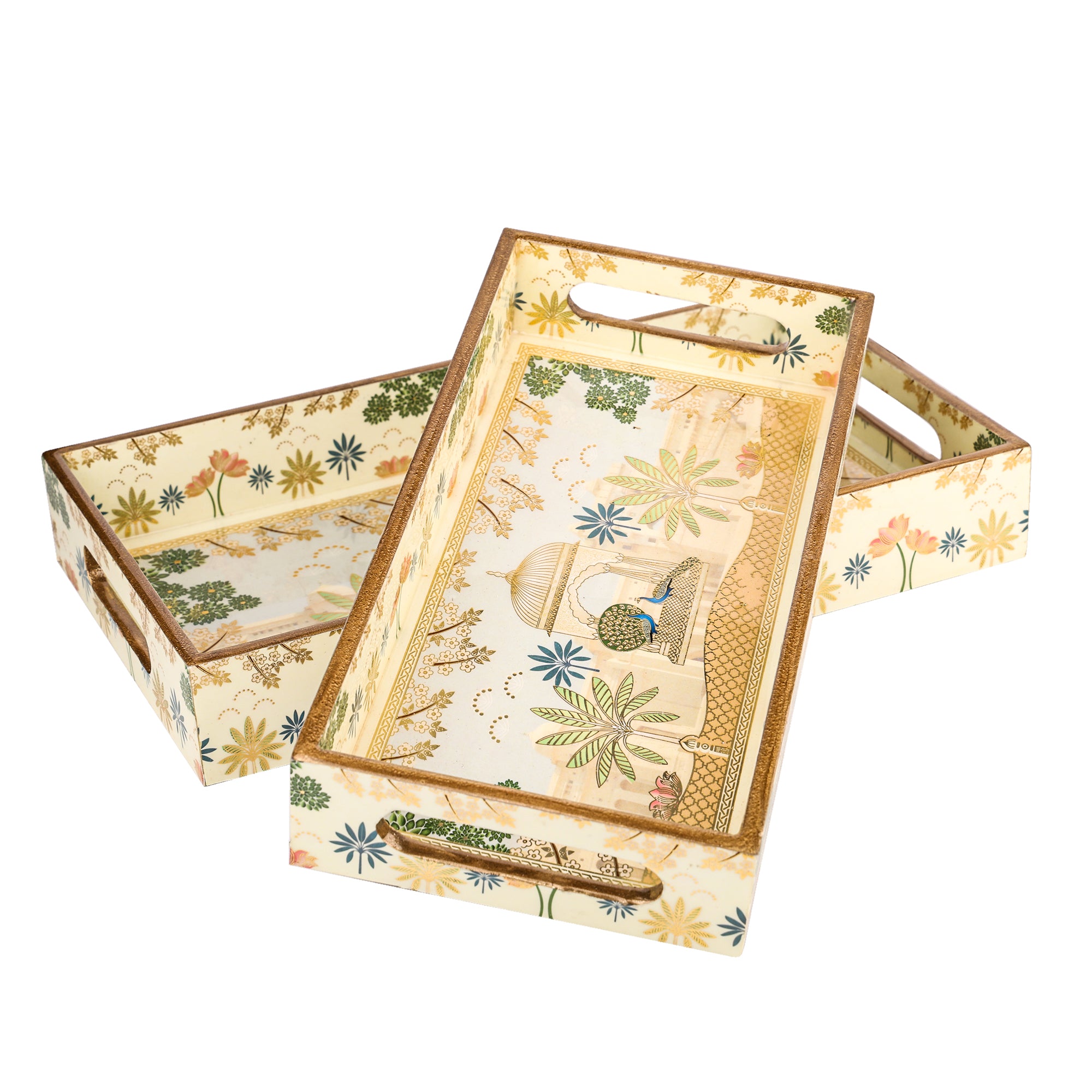 Royal Peacock Tray Set of 2