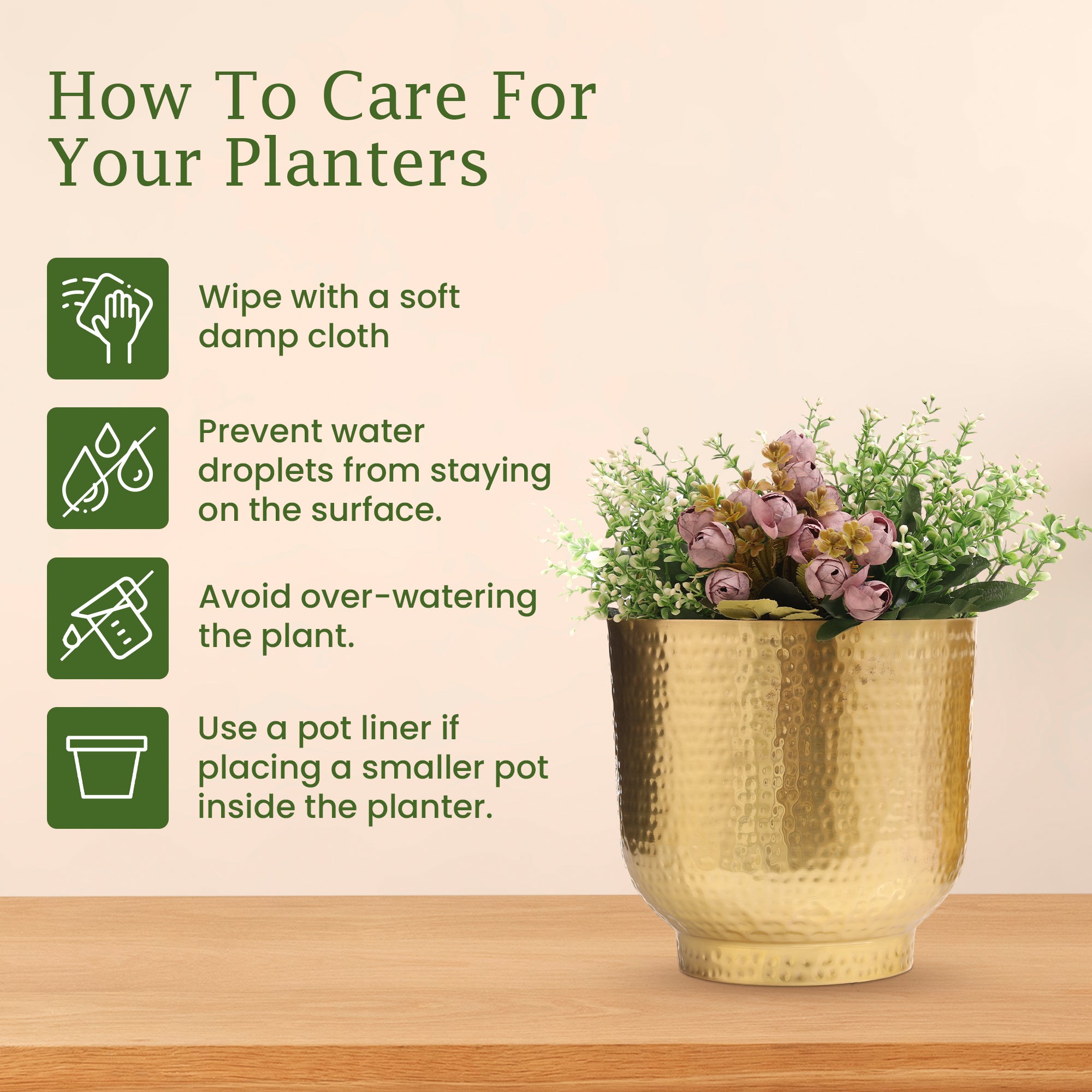 Mist Gold Hammered Planter (Pack Of 1)