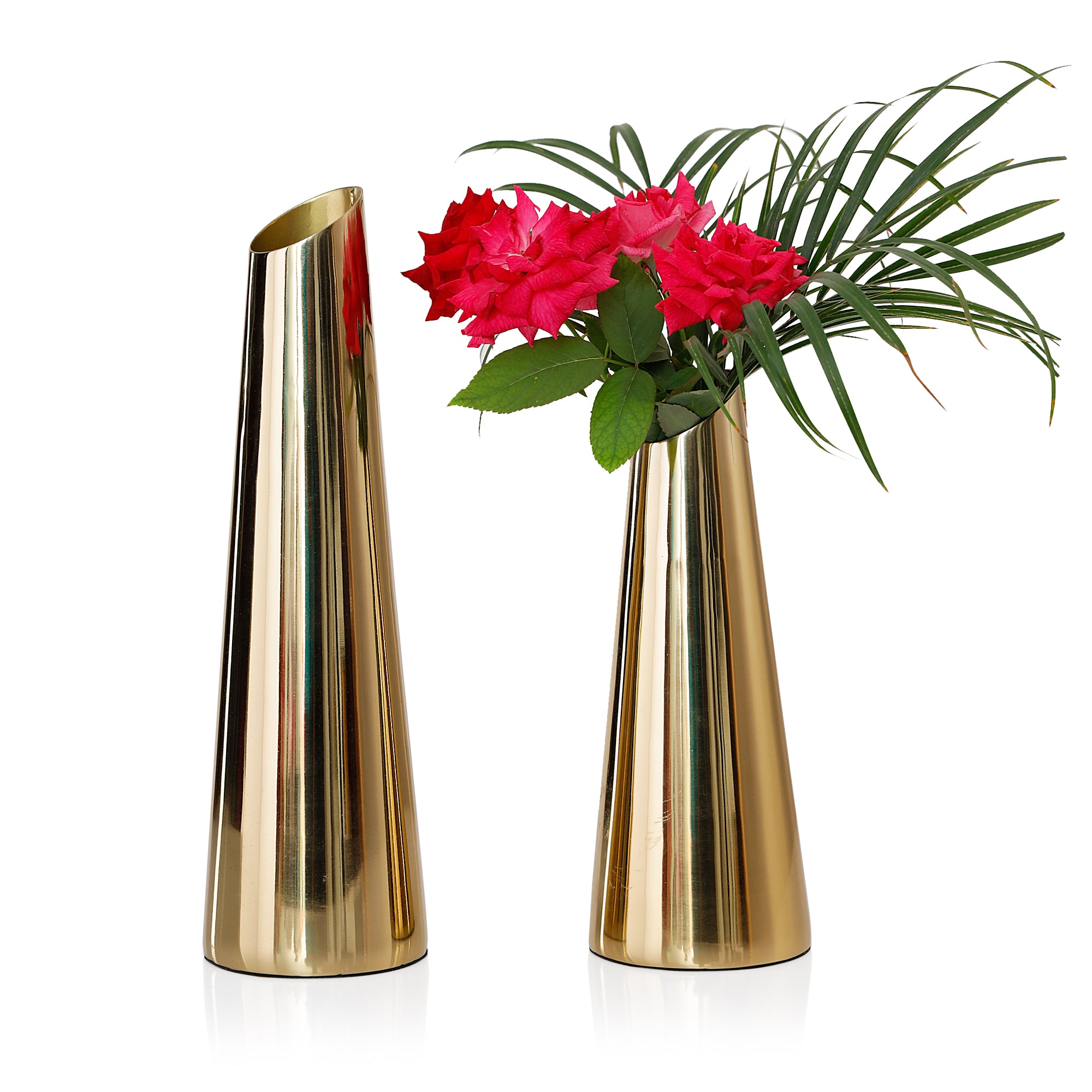Taper Gold Metal Vase Set of 2