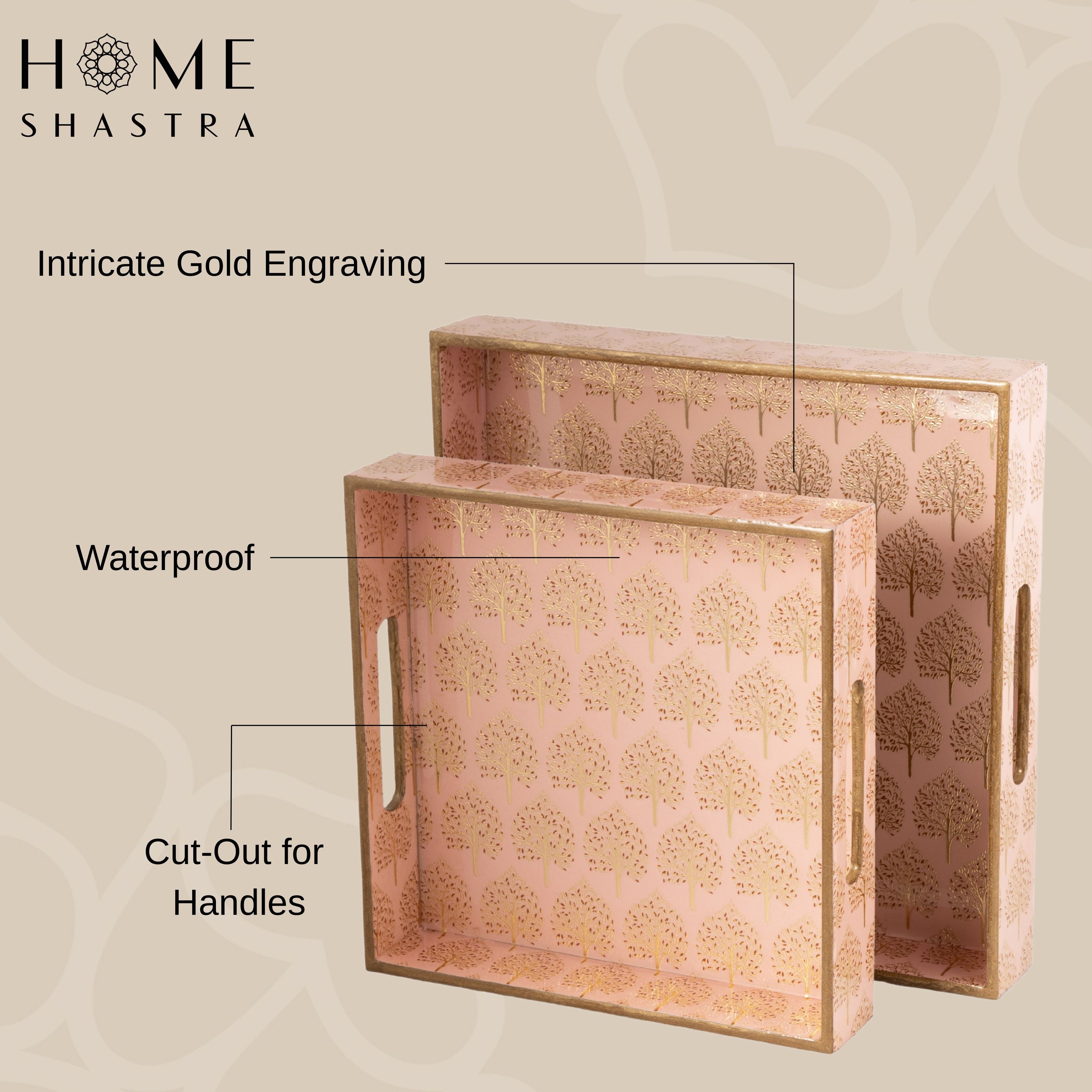 Pink Tree Square Trays Set