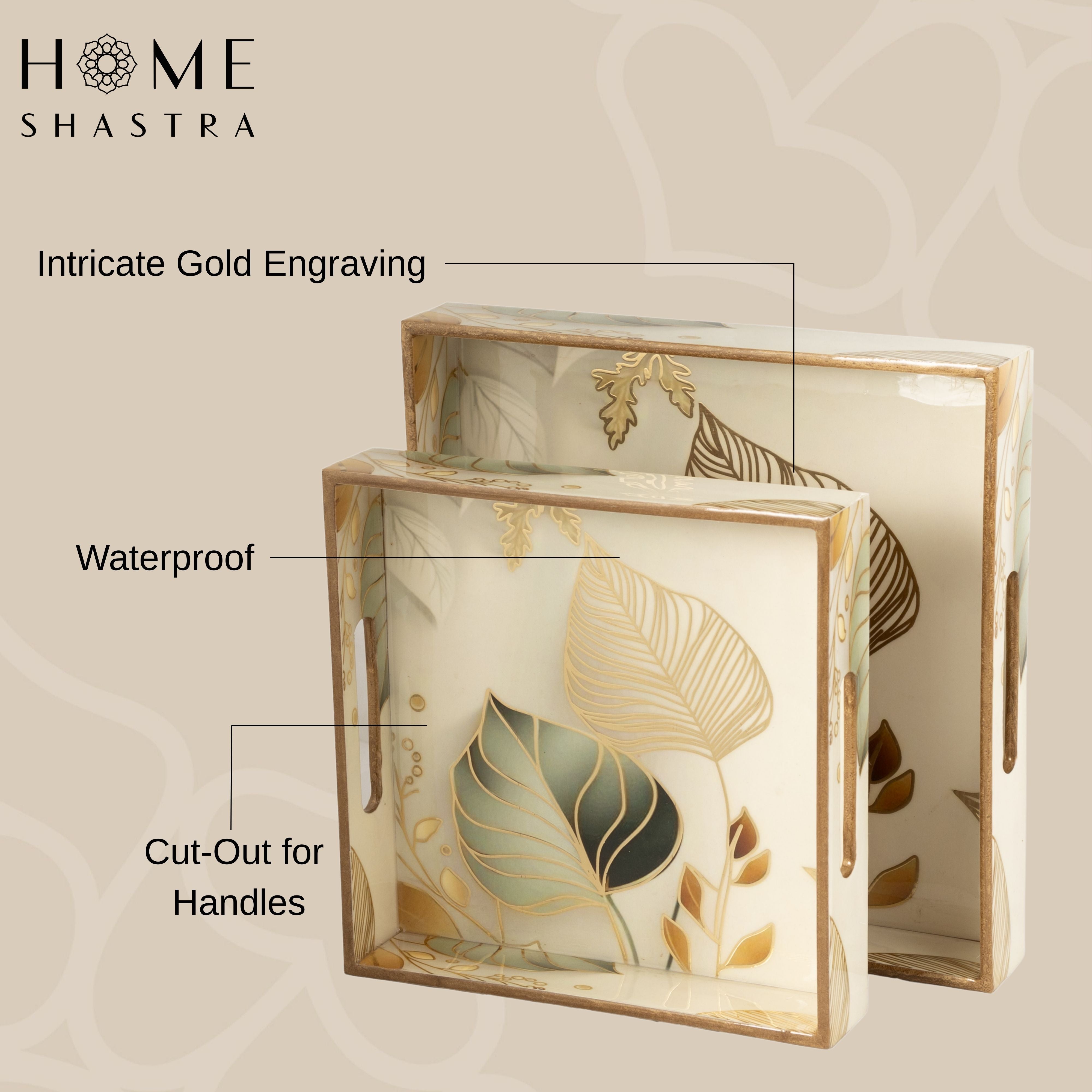 White Leaf Square Trays Set