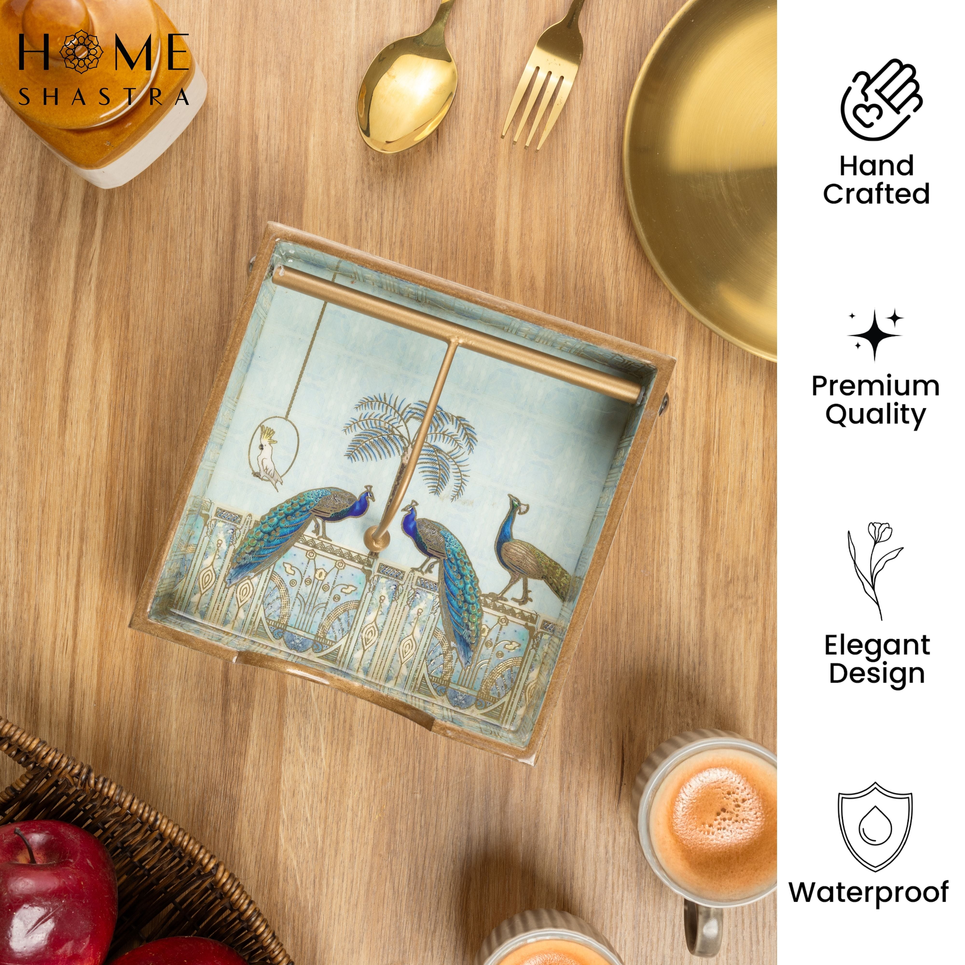 Blue Peacock Napkin Holder