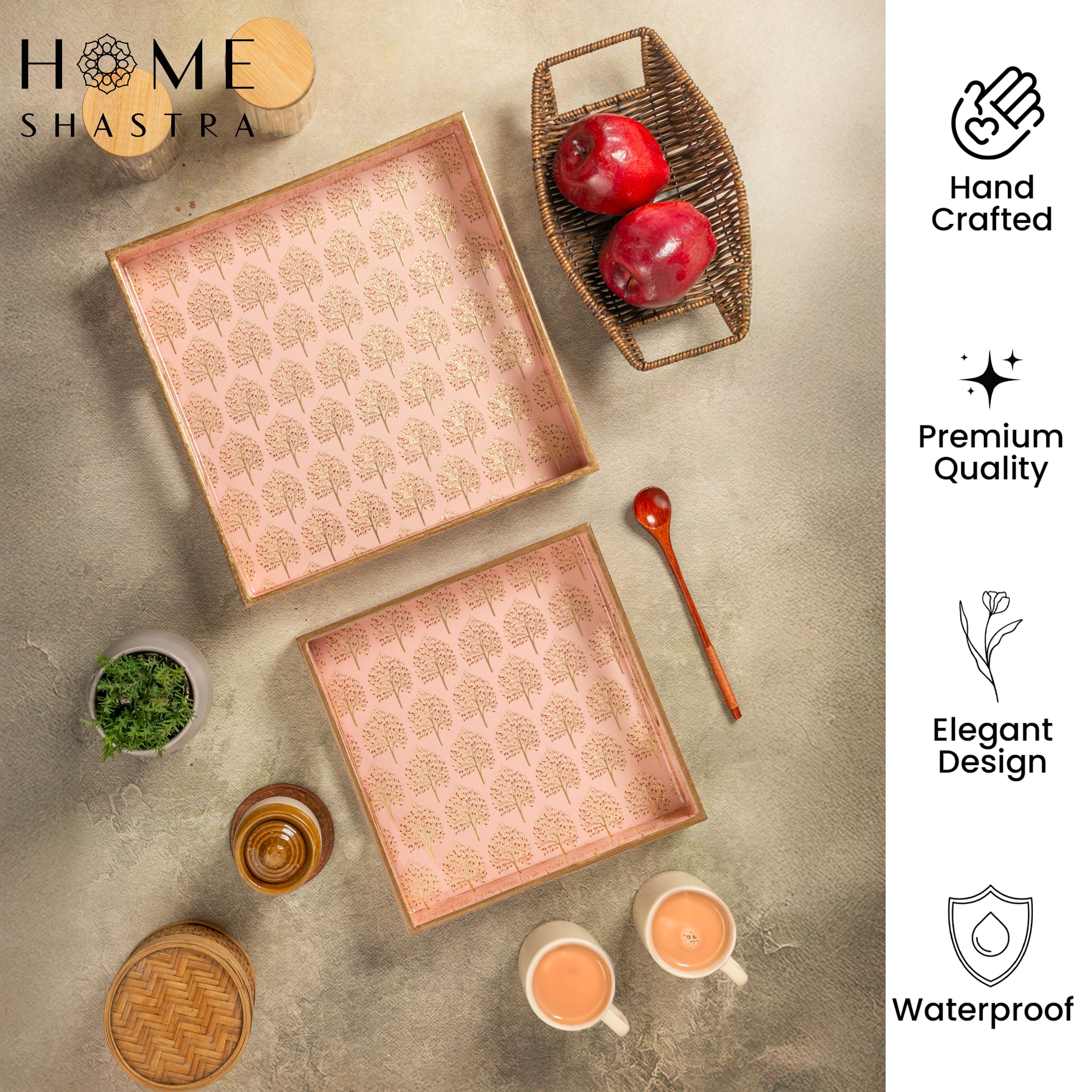 Pink Tree Square Trays Set