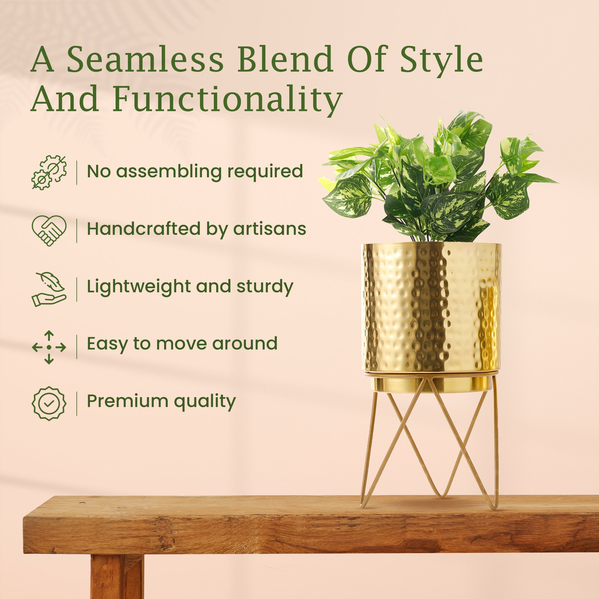 Elle Gold Hammered Planter (Pack Of 1)