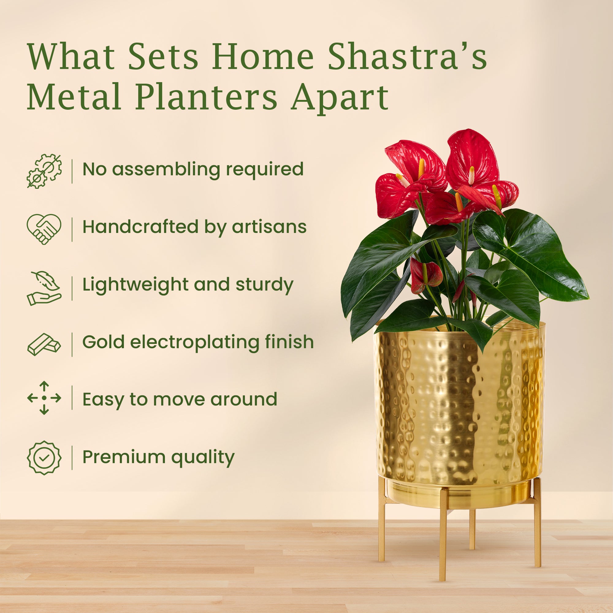 Ember Gold Hammered Planter (Pack Of 1)