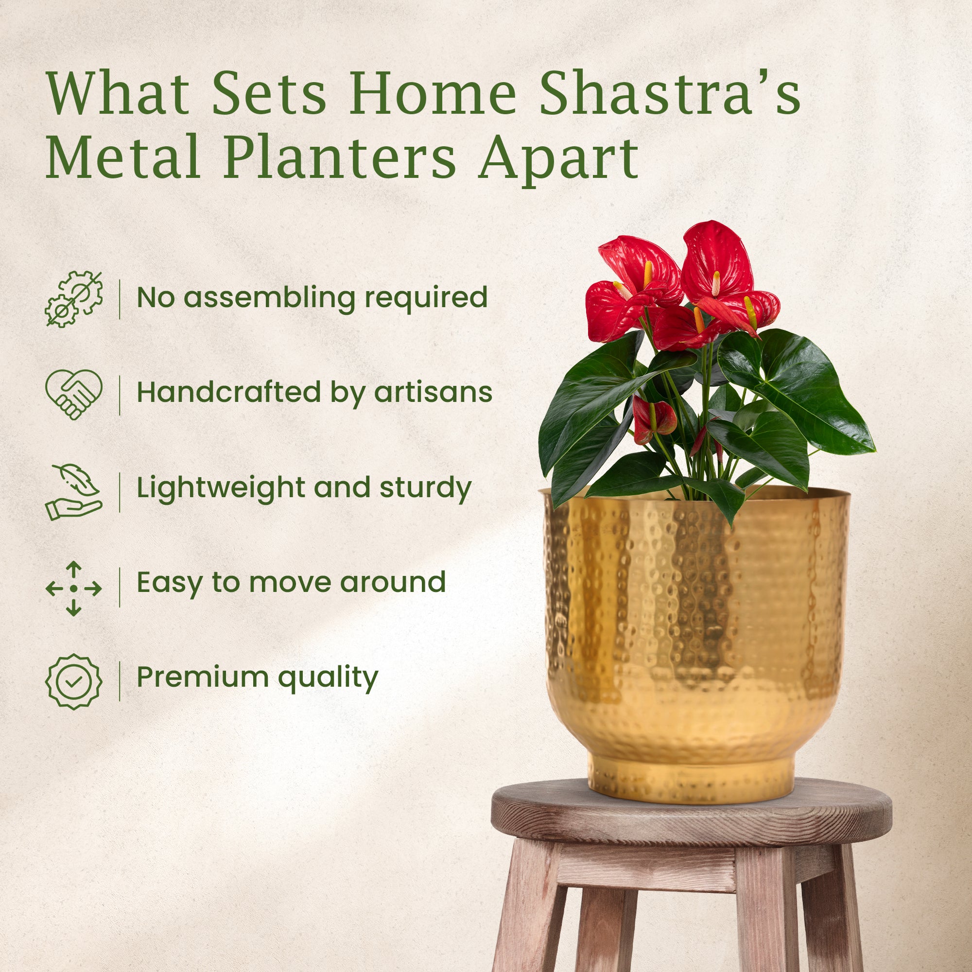 Mist Gold Hammered Planter (Pack Of 1)