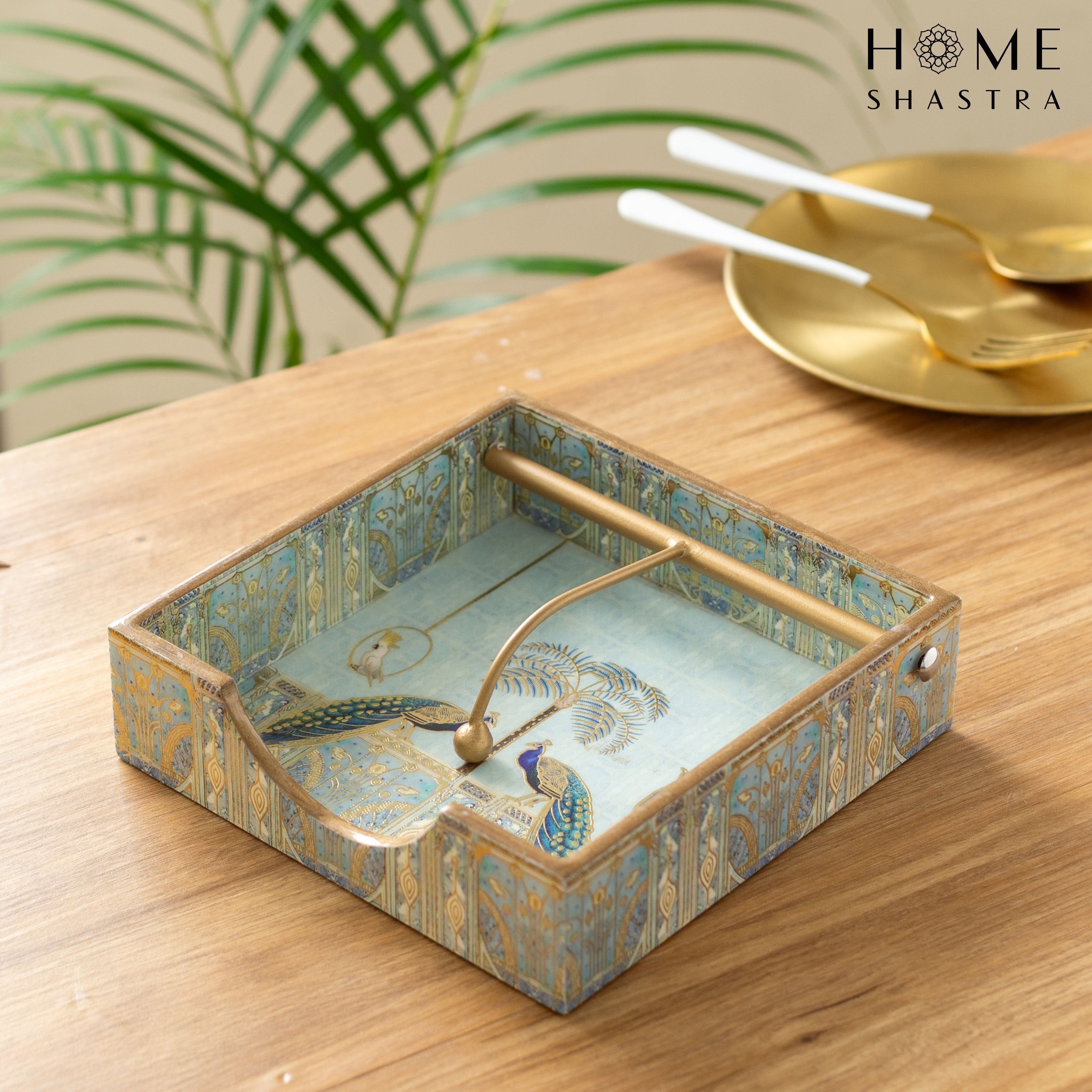 Blue Peacock Napkin Holder
