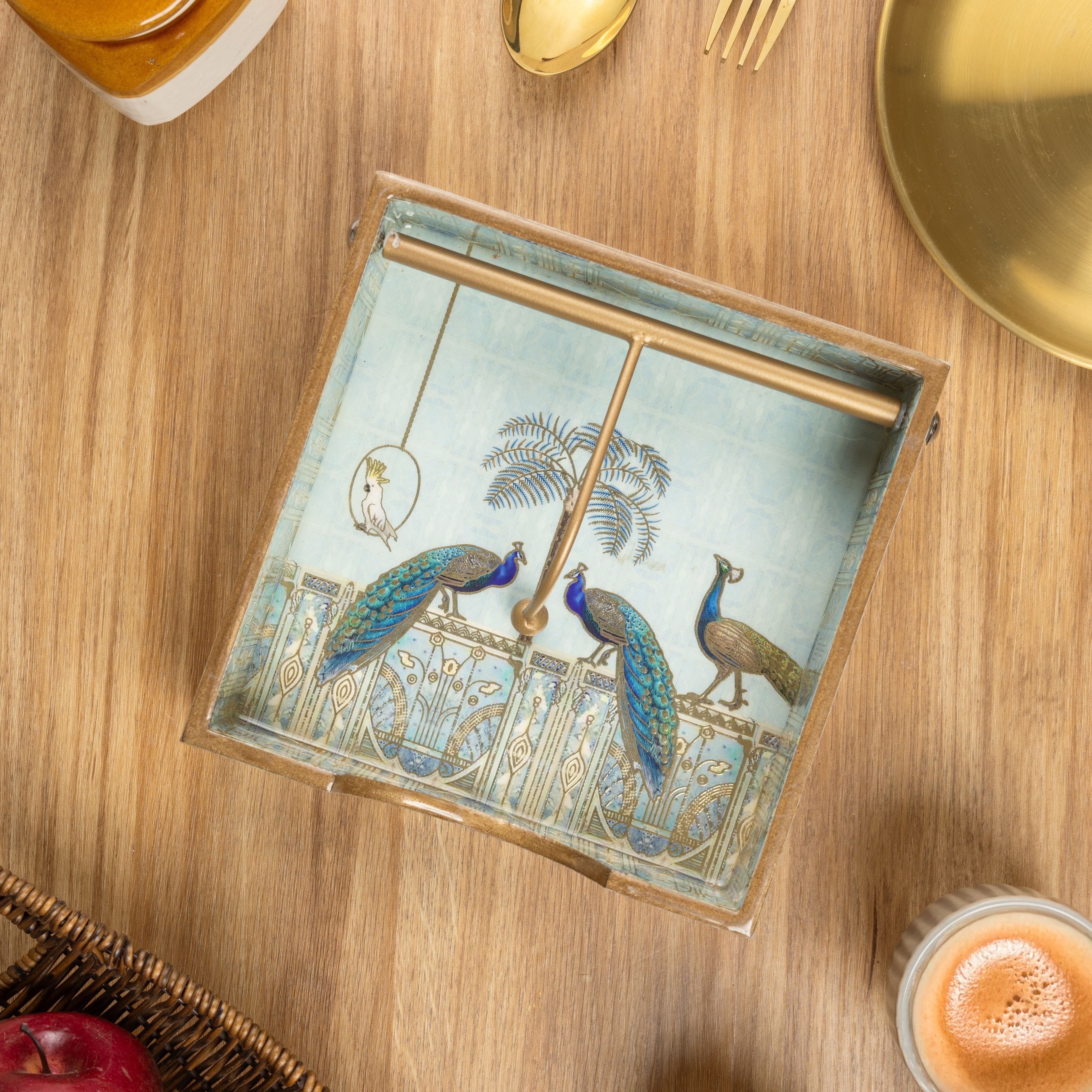 Blue Peacock Napkin Holder