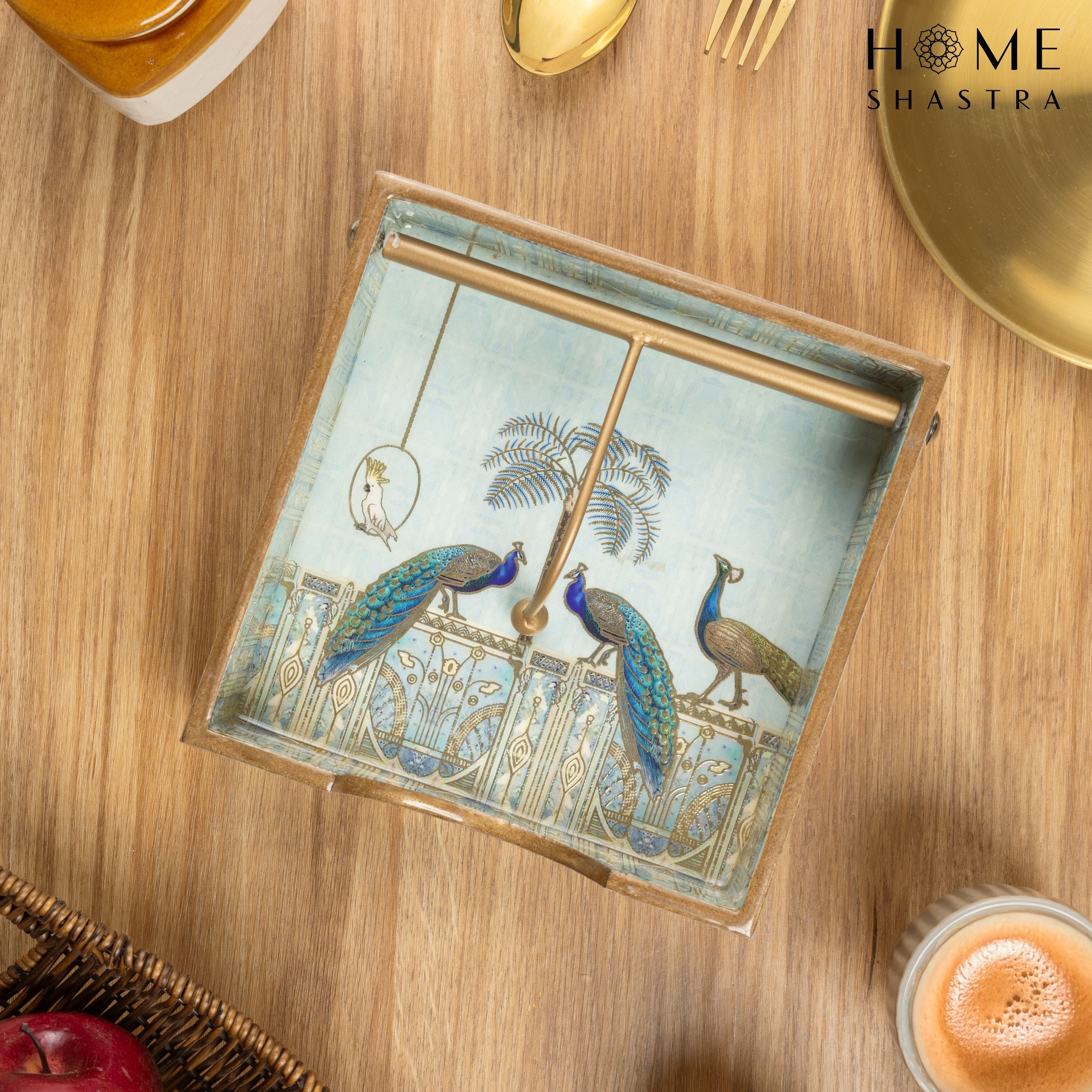 Blue Peacock Napkin Holder