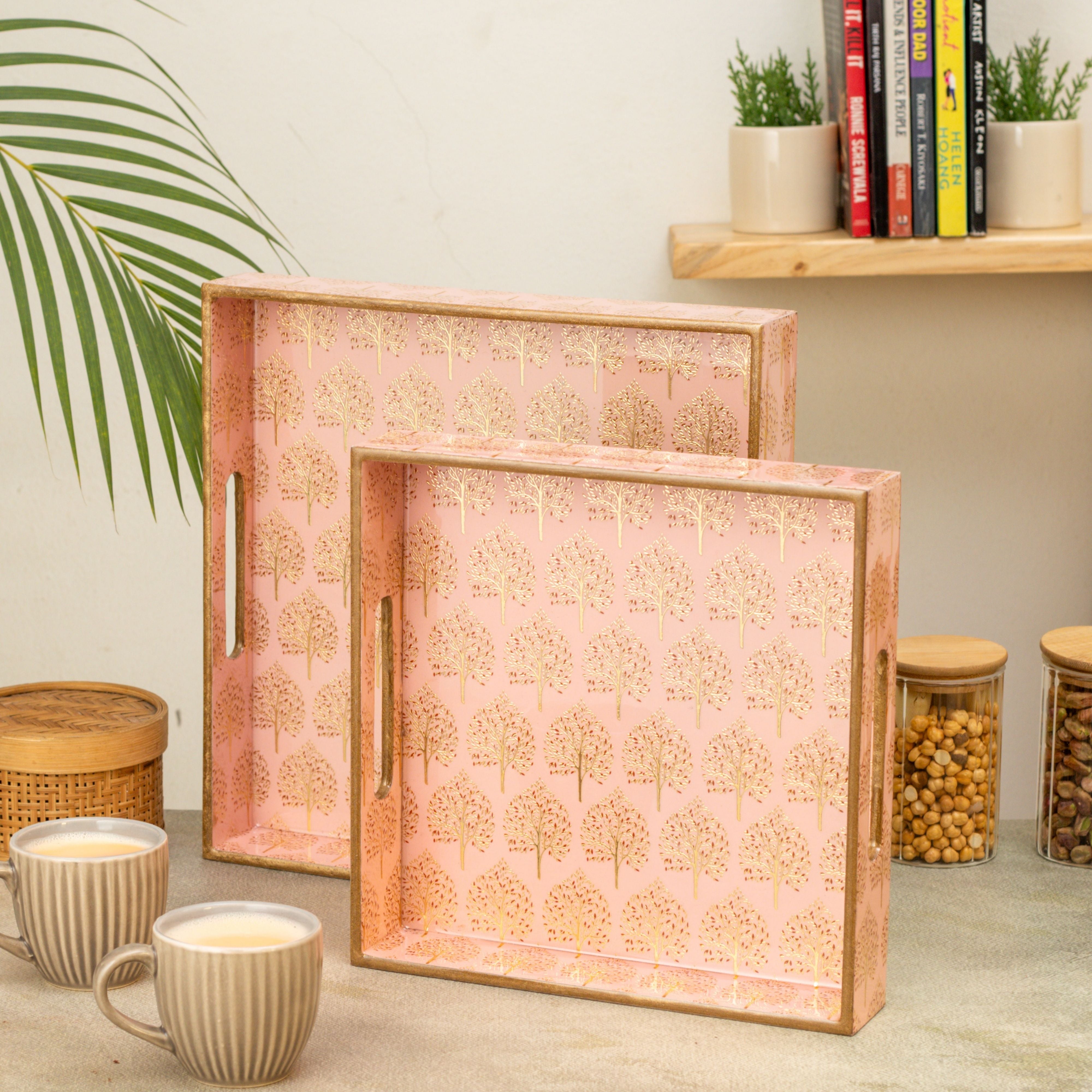 Pink Tree Square Trays Set