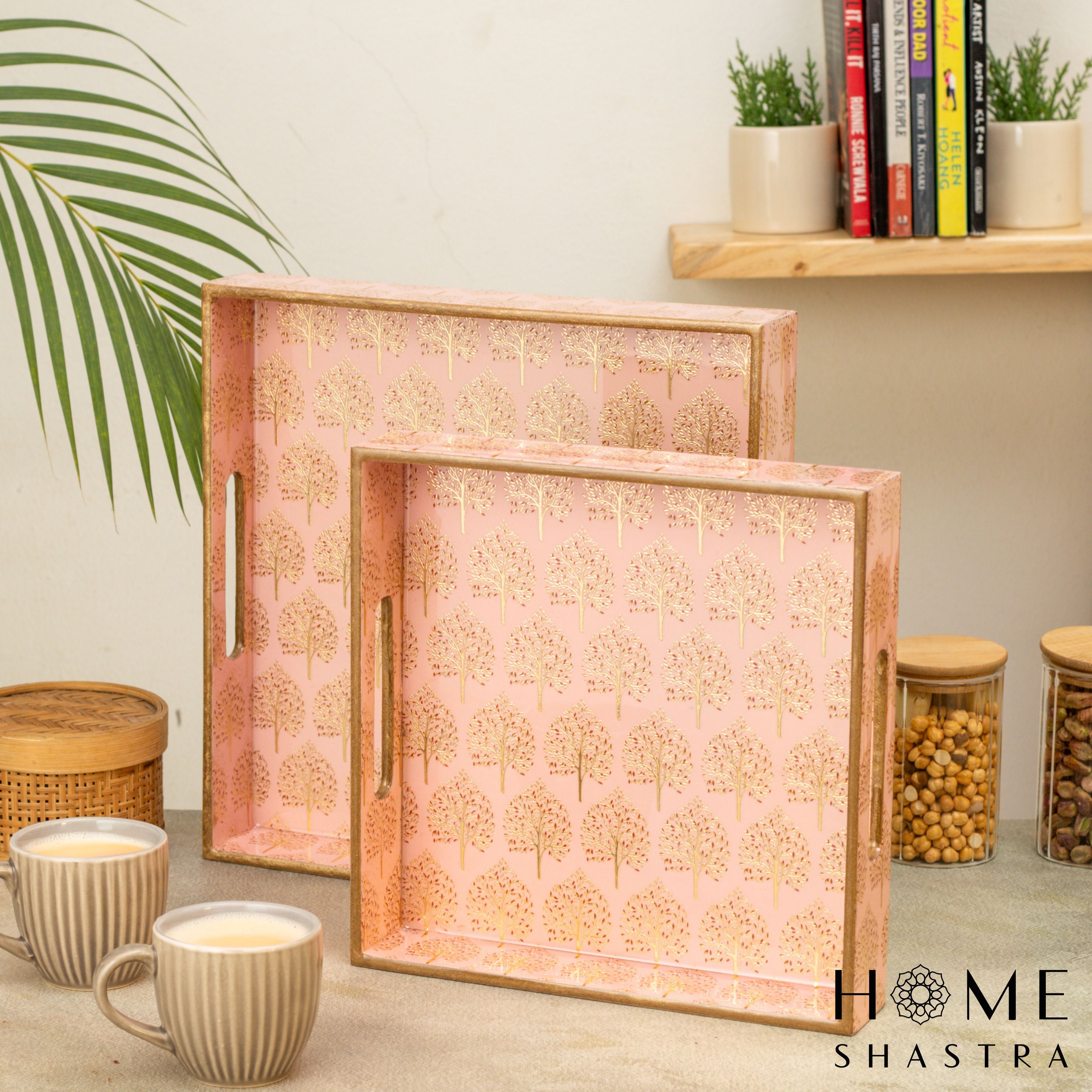 Pink Tree Square Trays Set