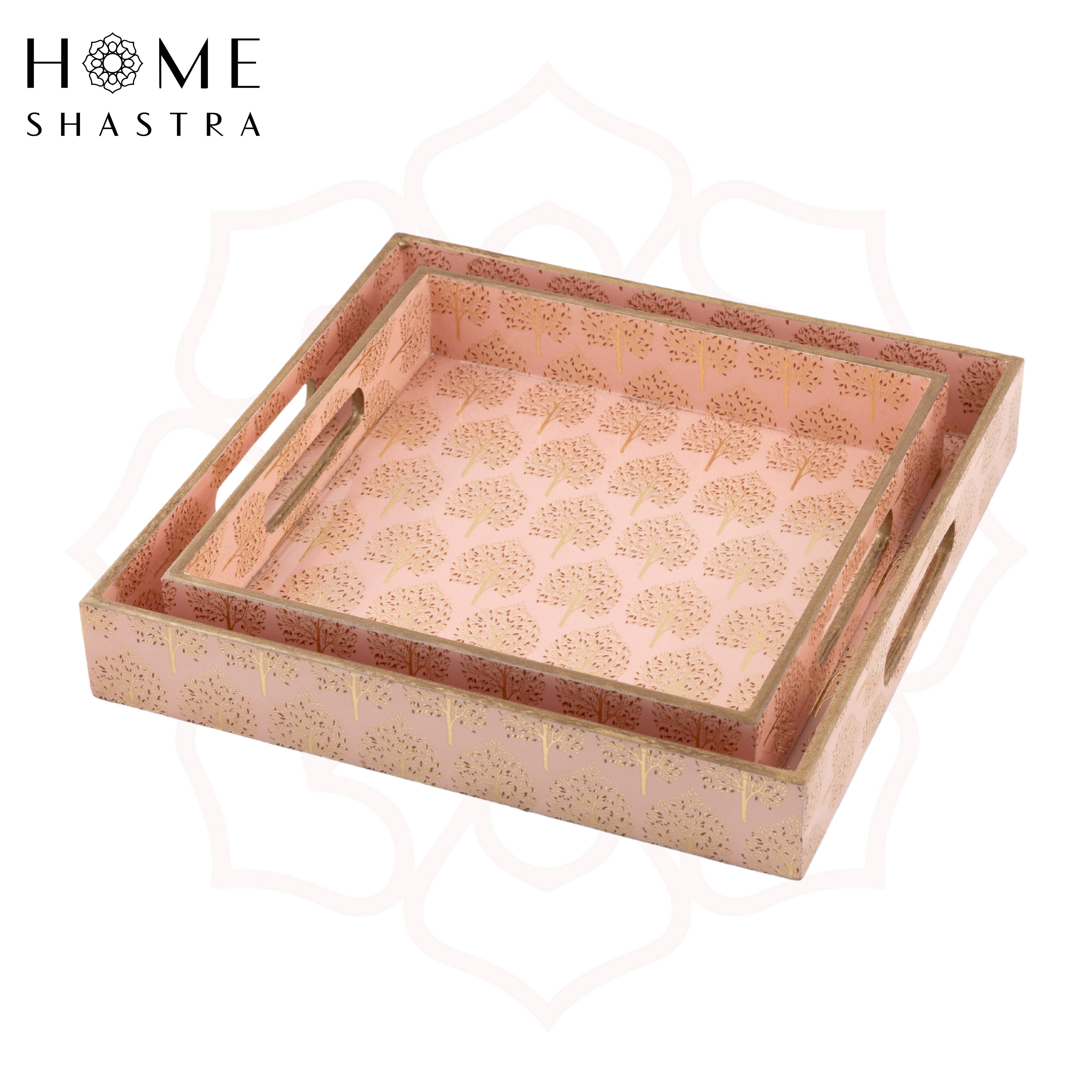 Pink Tree Square Trays Set