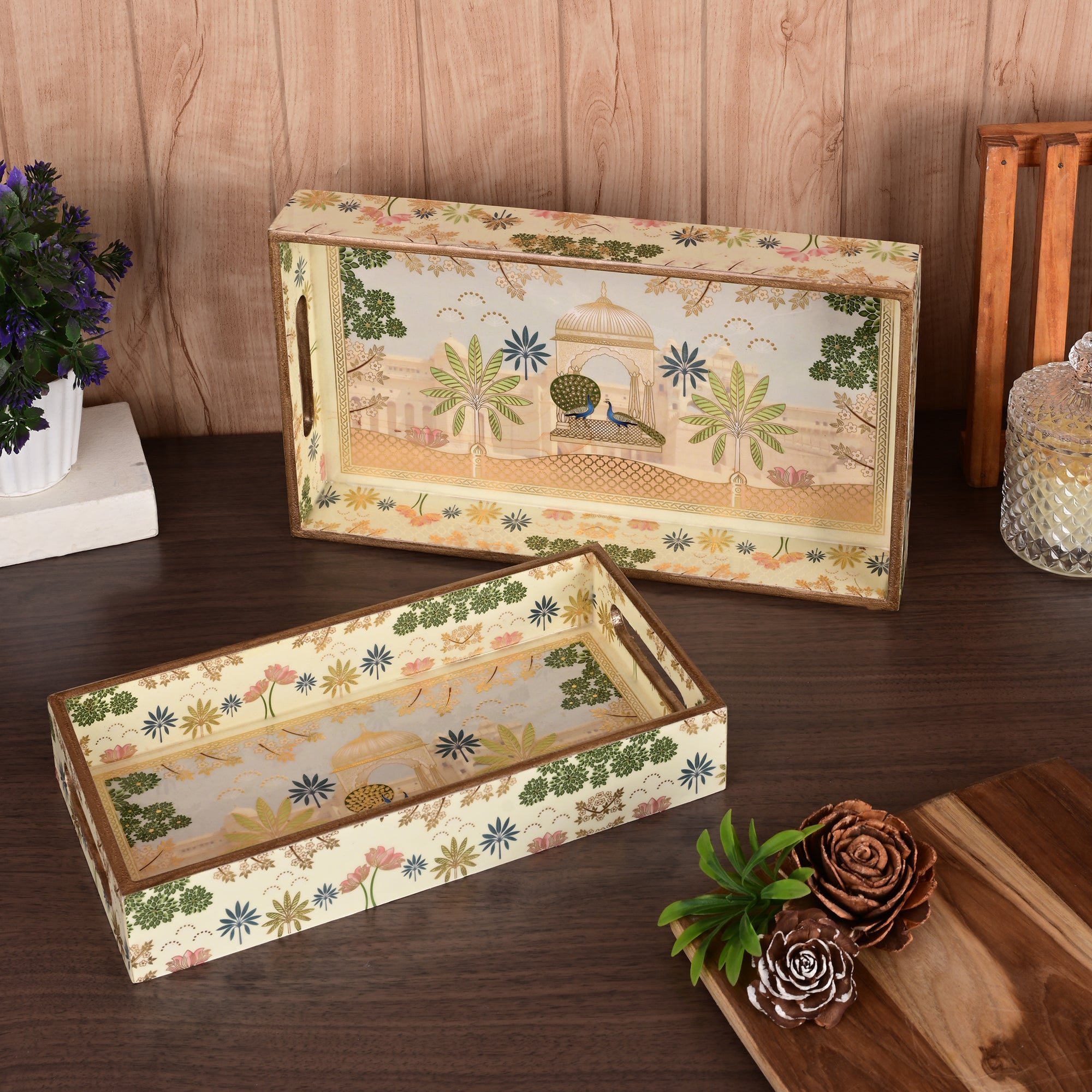 Royal Peacock Tray Set of 2