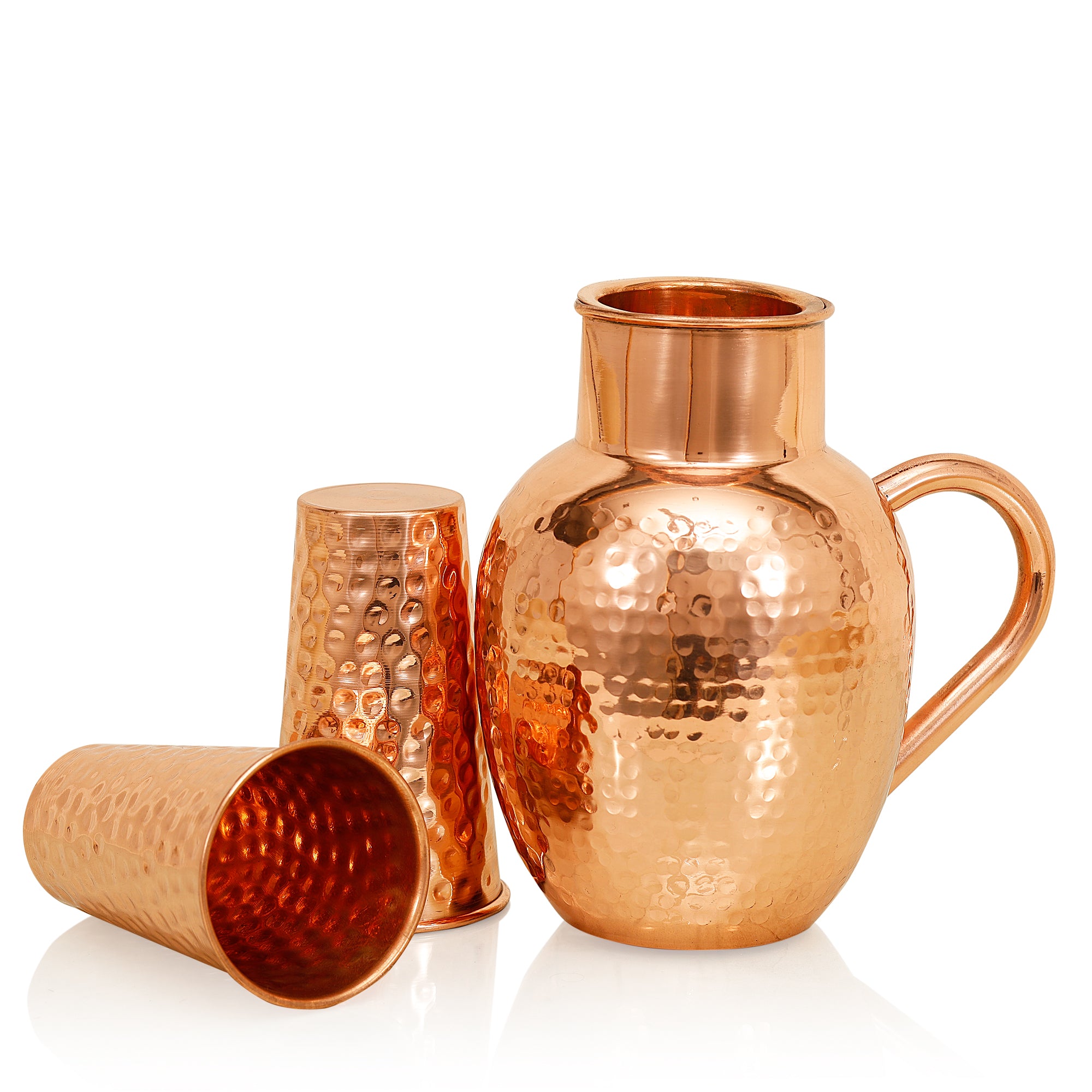 Copper Apple Hammered Jug with 2 Hamerred Glasses