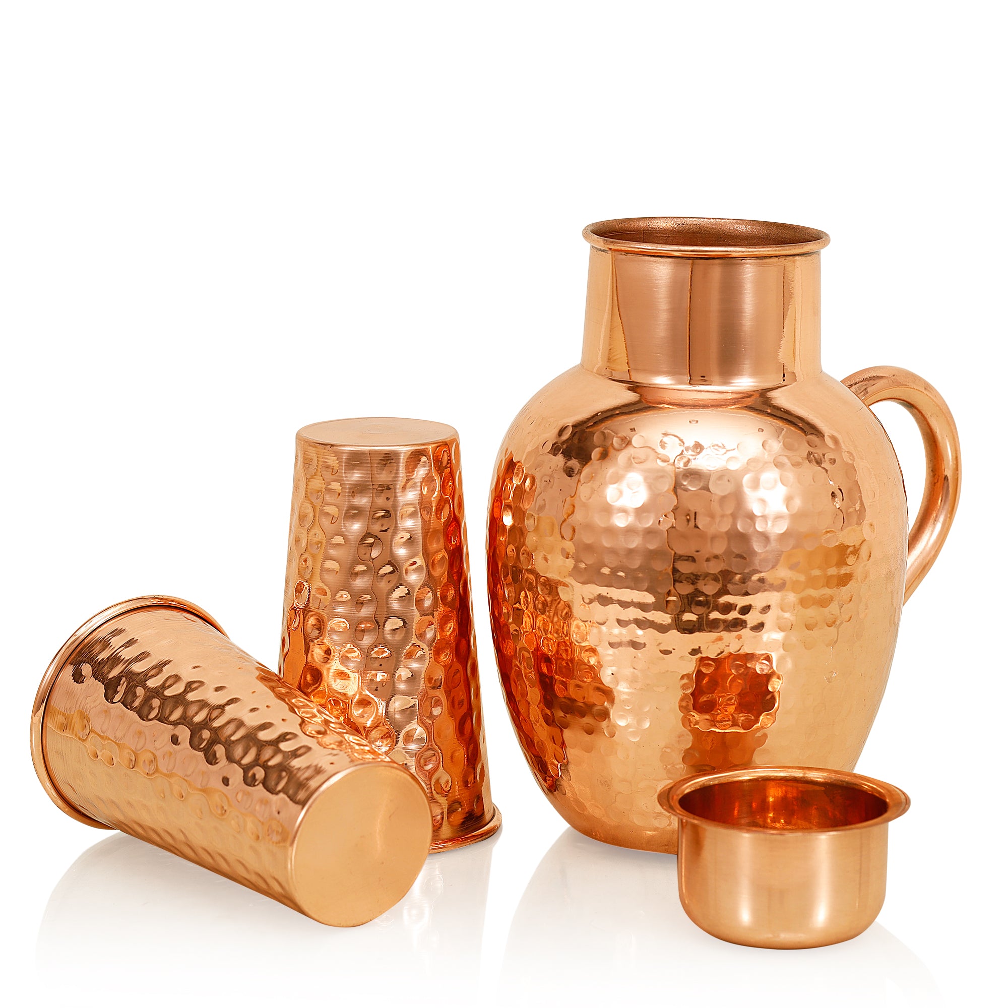 Copper Apple Hammered Jug with 2 Hamerred Glasses