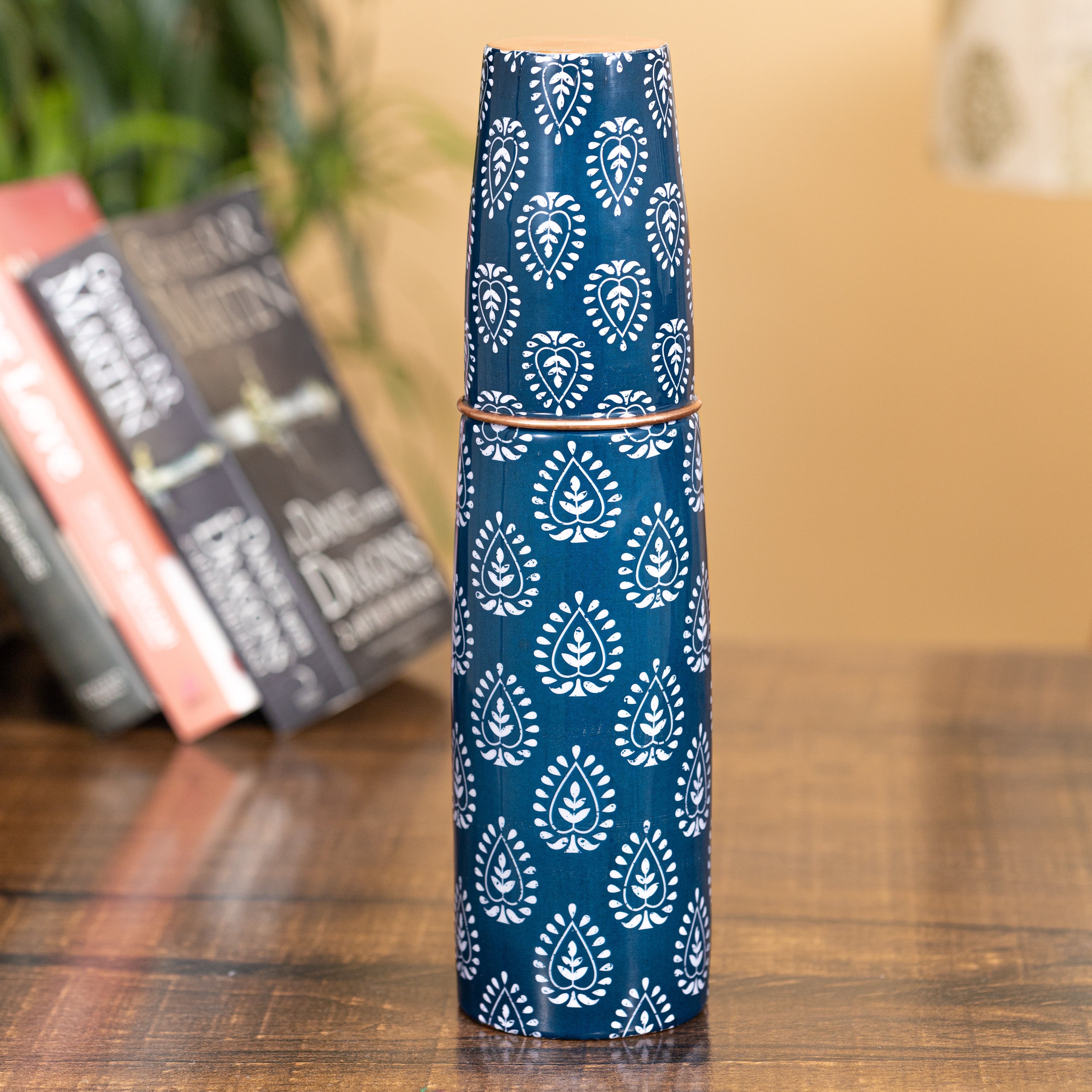 Ajrakh Copper Bottle with Glass