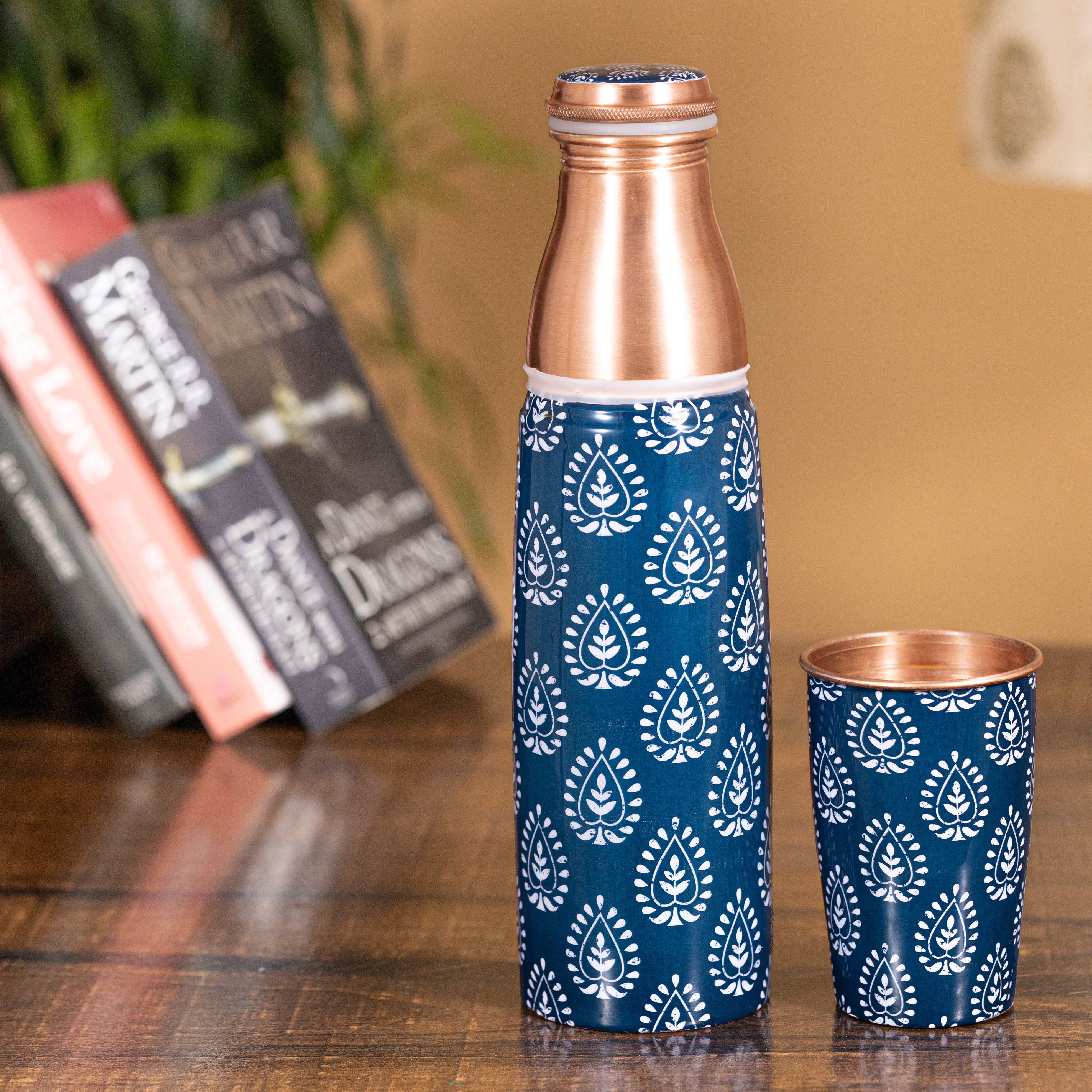 Ajrakh Copper Bottle with Glass