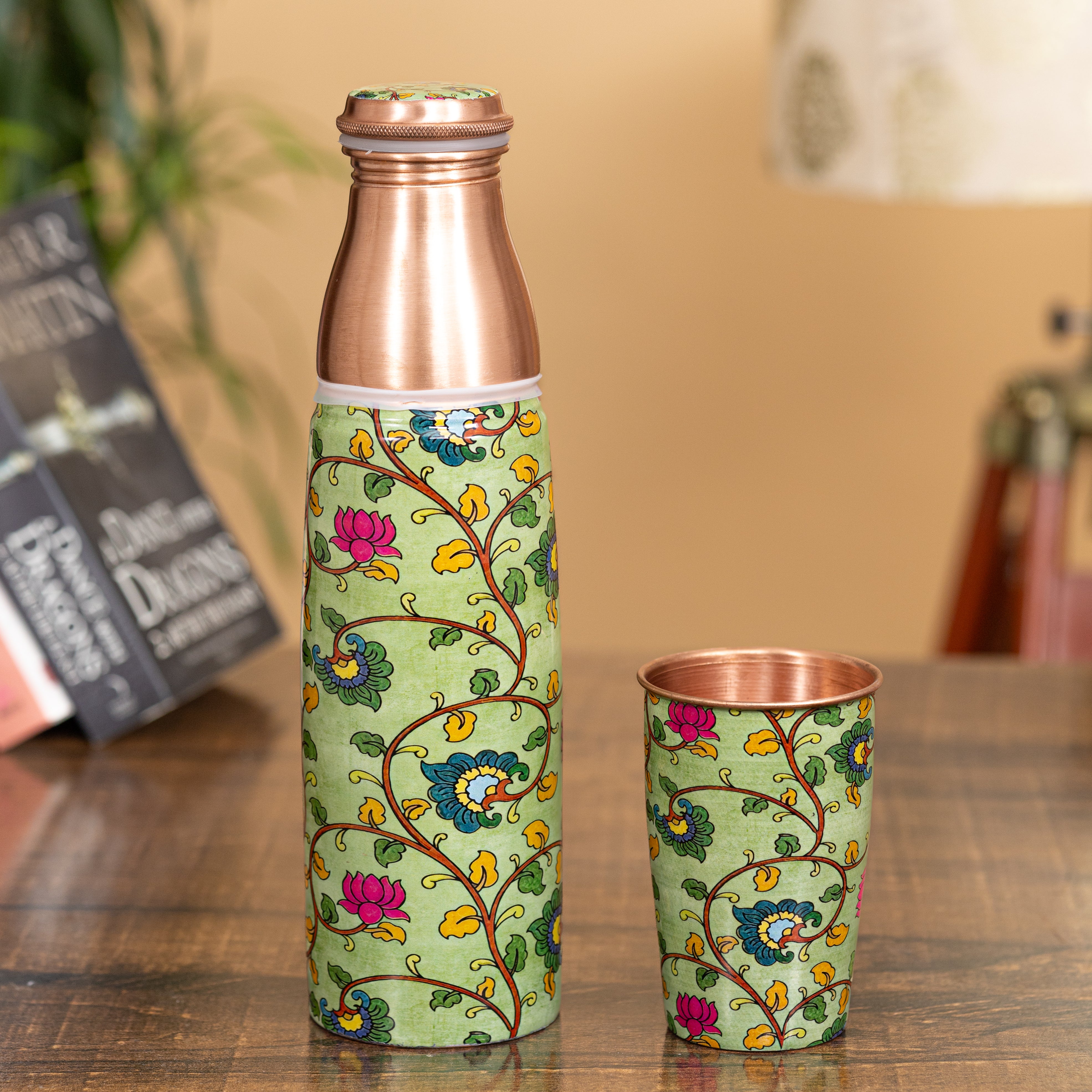 Kalamkari Copper Bottle with Glass