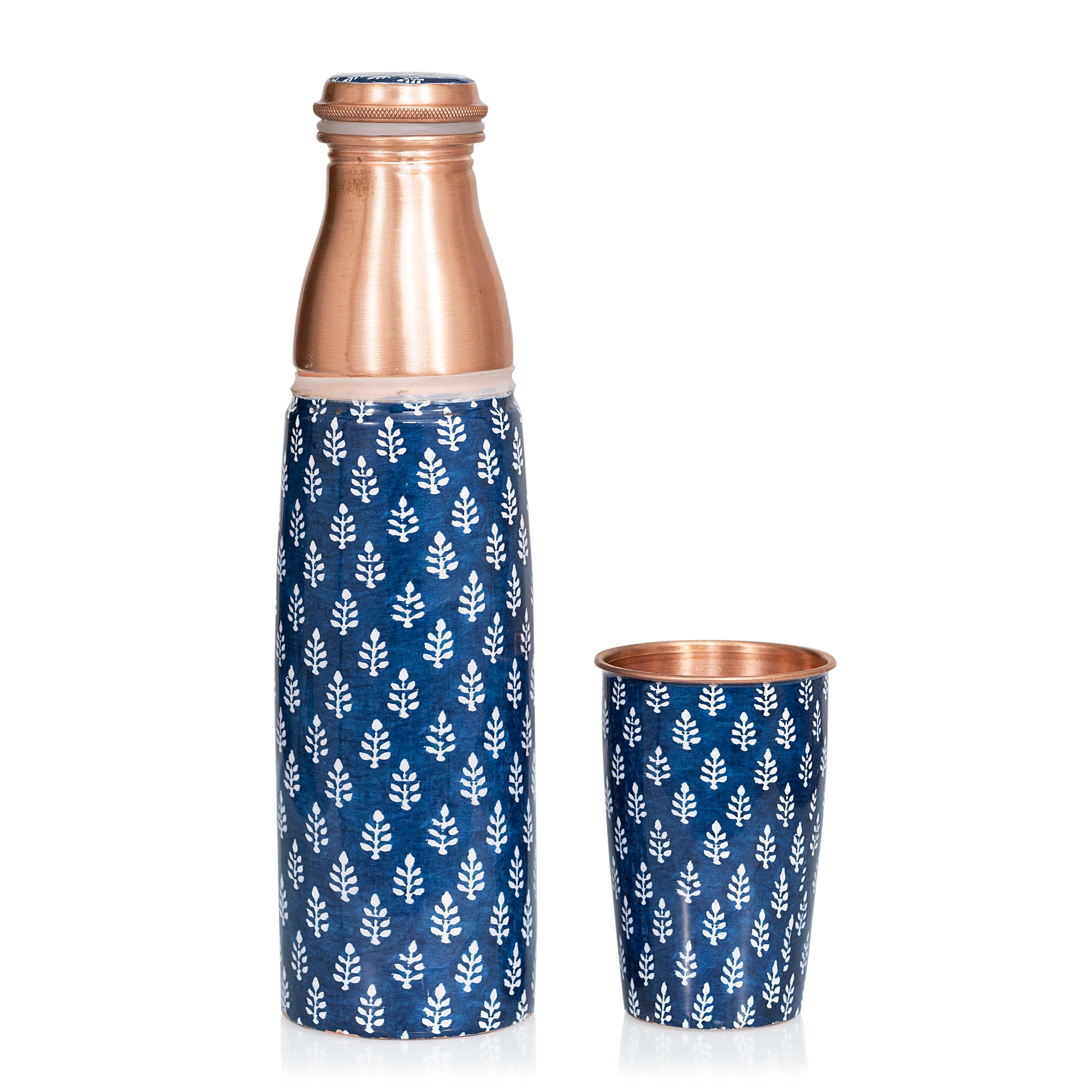 Madhubani Copper Bottle with Glass