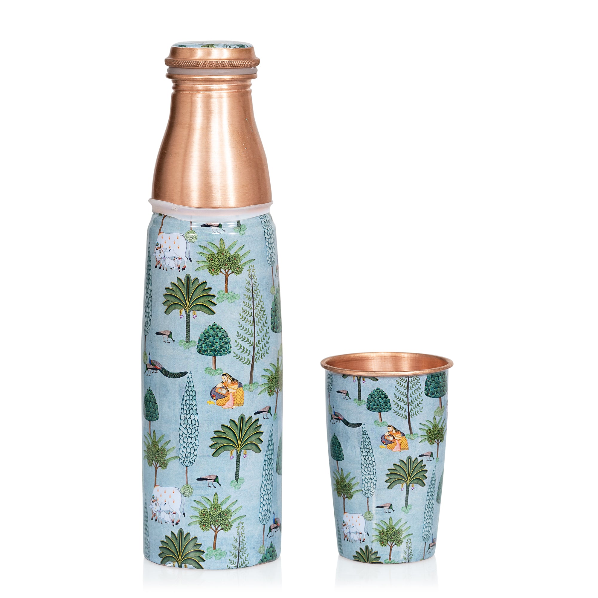 Pichwai Copper Bottle with Glass