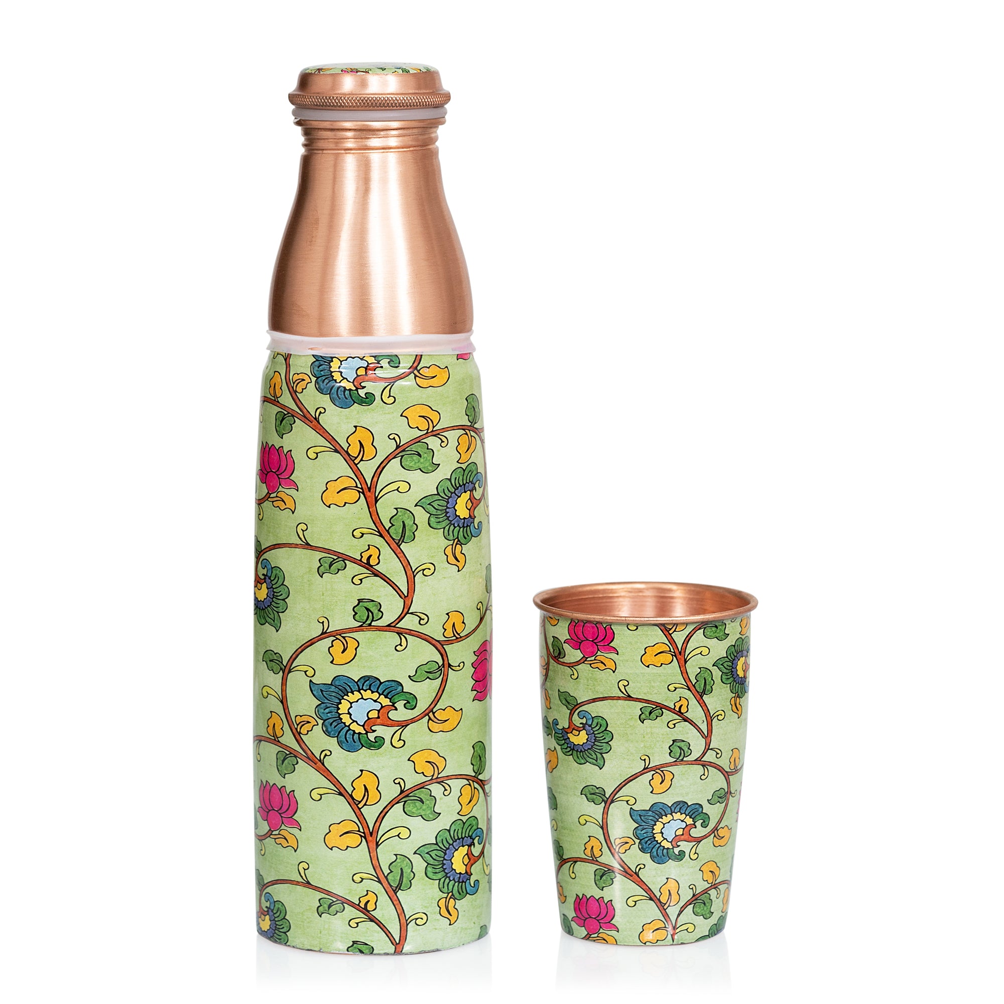 Kalamkari Copper Bottle with Glass