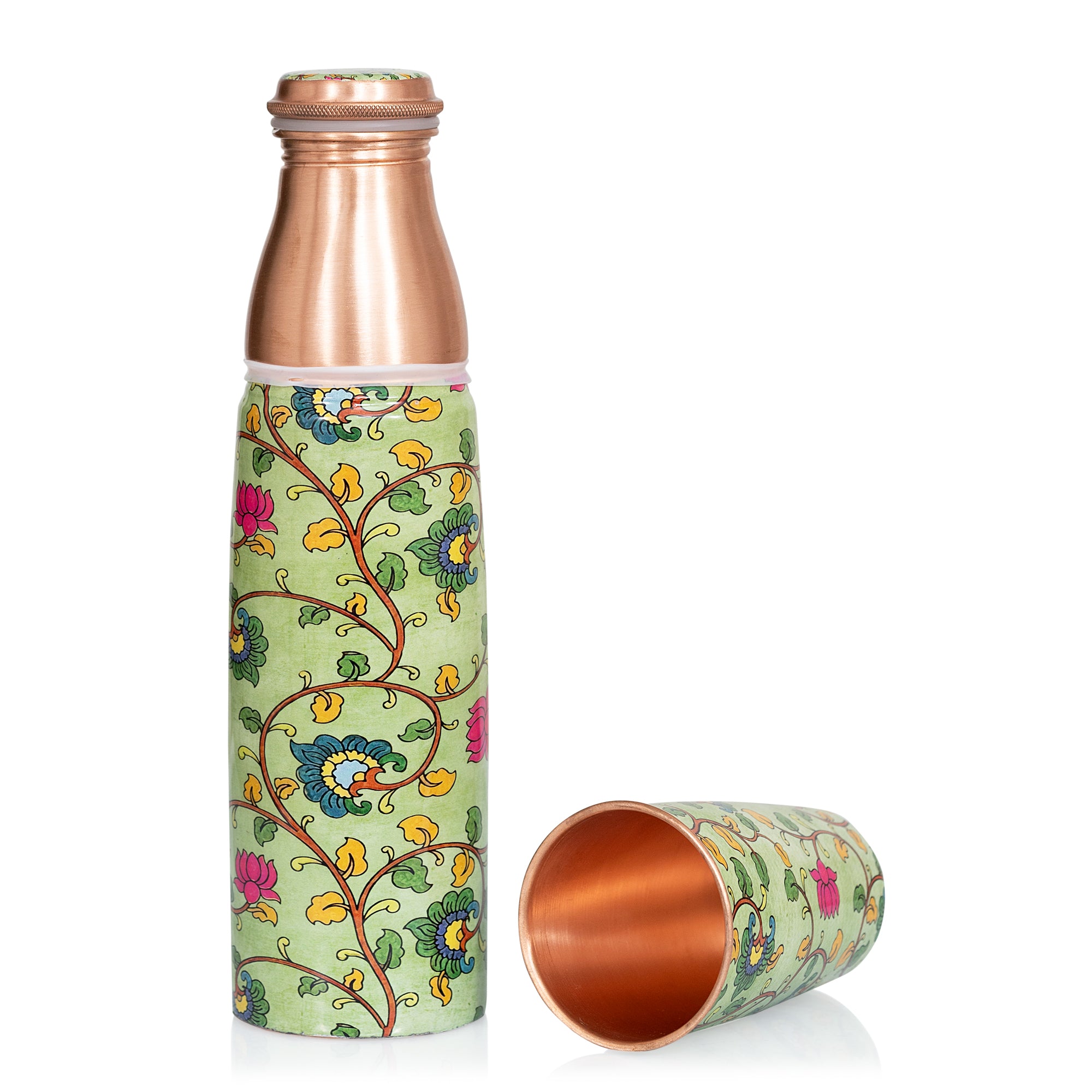 Kalamkari Copper Bottle with Glass
