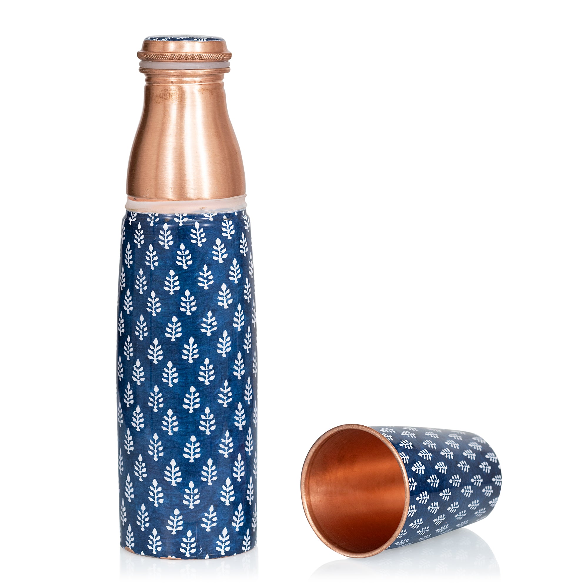 Madhubani Copper Bottle with Glass