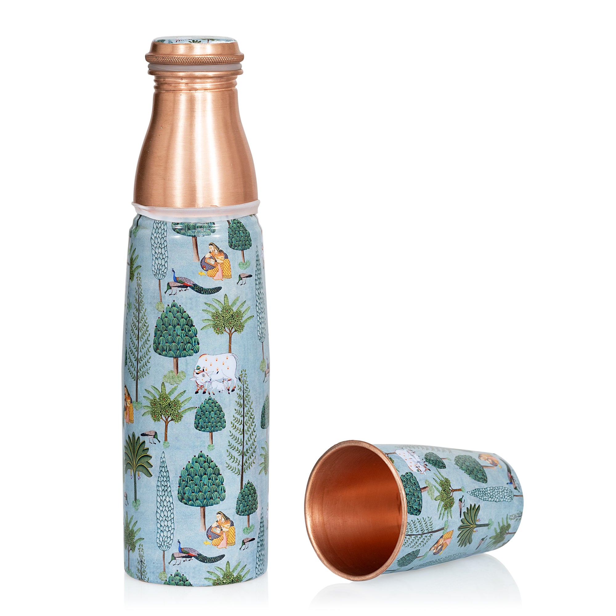 Pichwai Copper Bottle with Glass