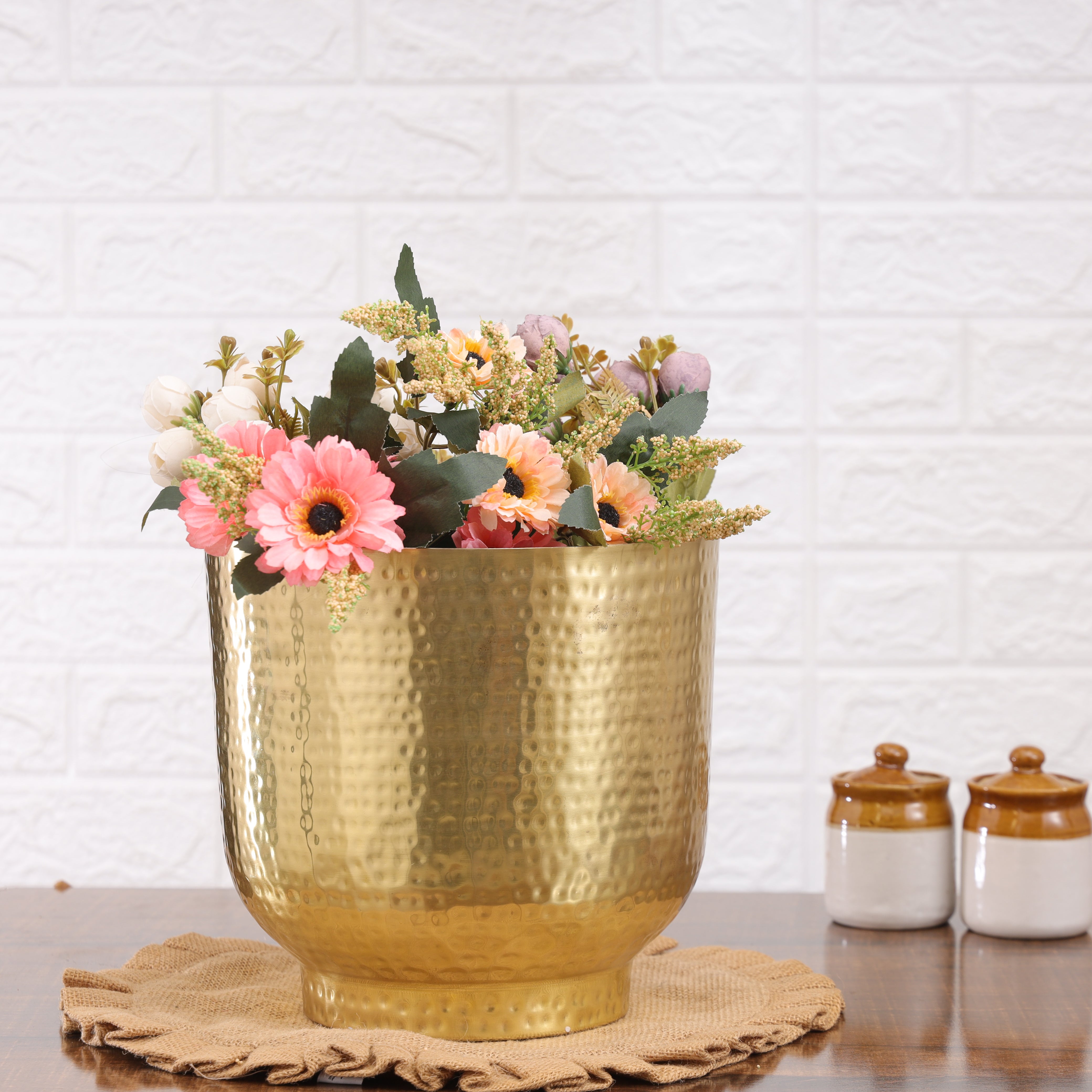 Mist Gold Planters with Hammered Texture (Pack of 1)