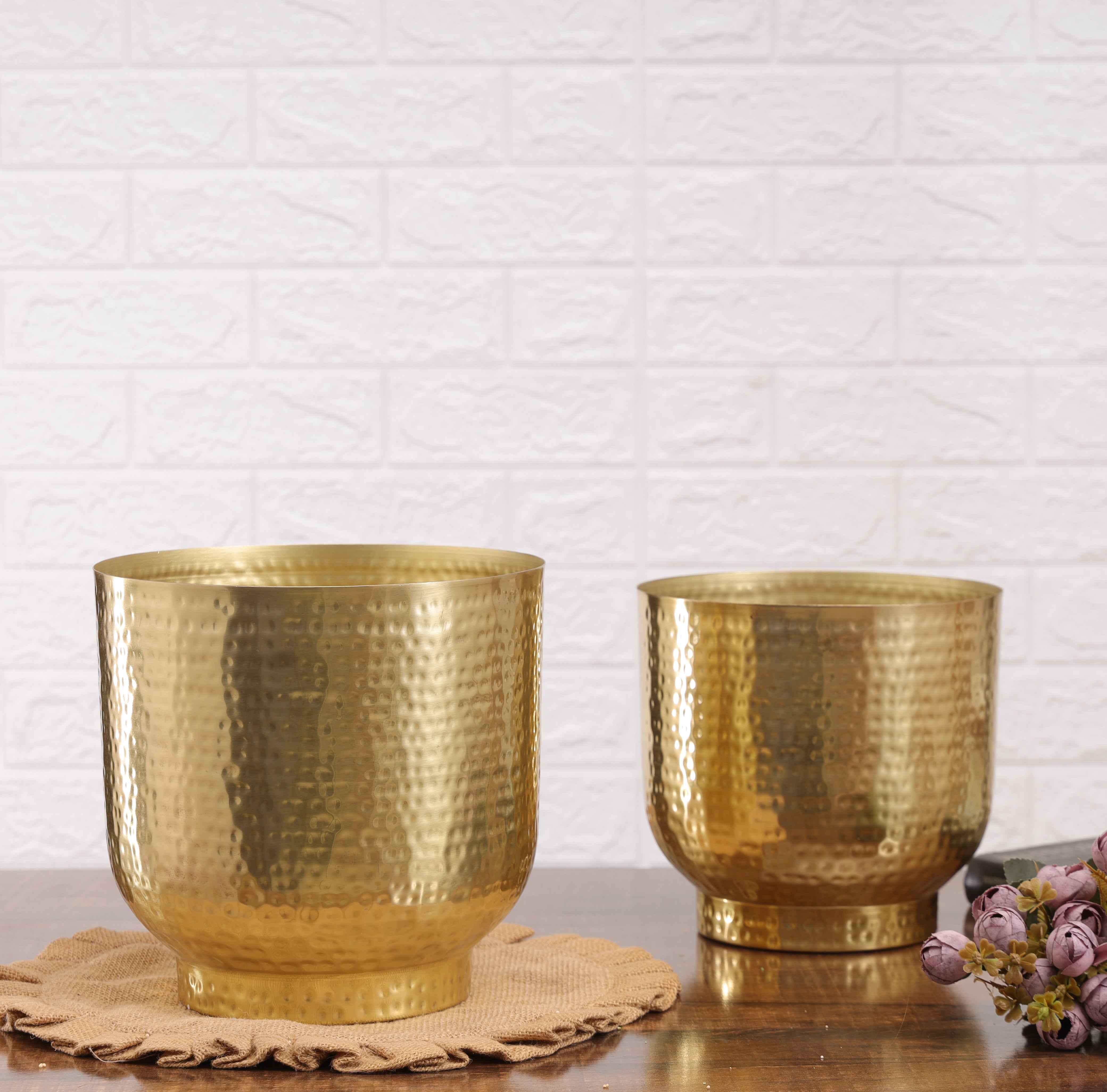 Mist Gold Planters with Hammered Texture (Pack of 2)