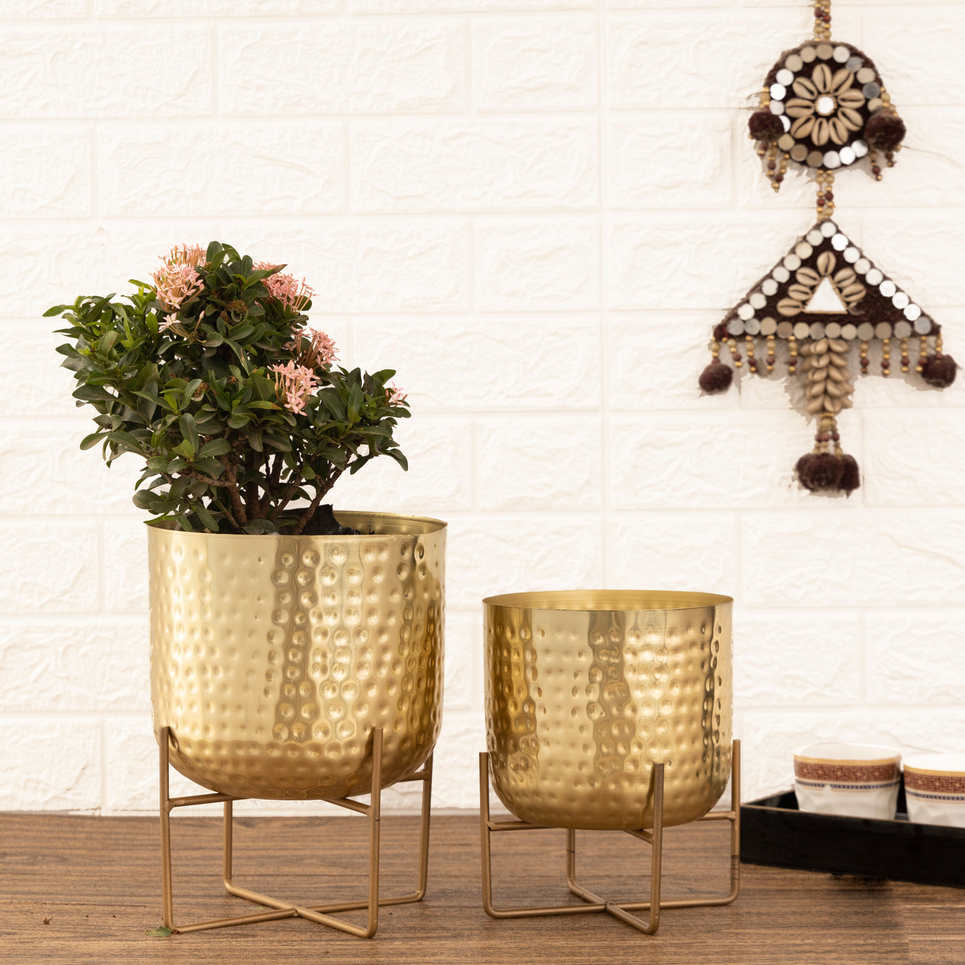 gold hammered plant pot Olive Gold Hammered Planters (Pack of 2)